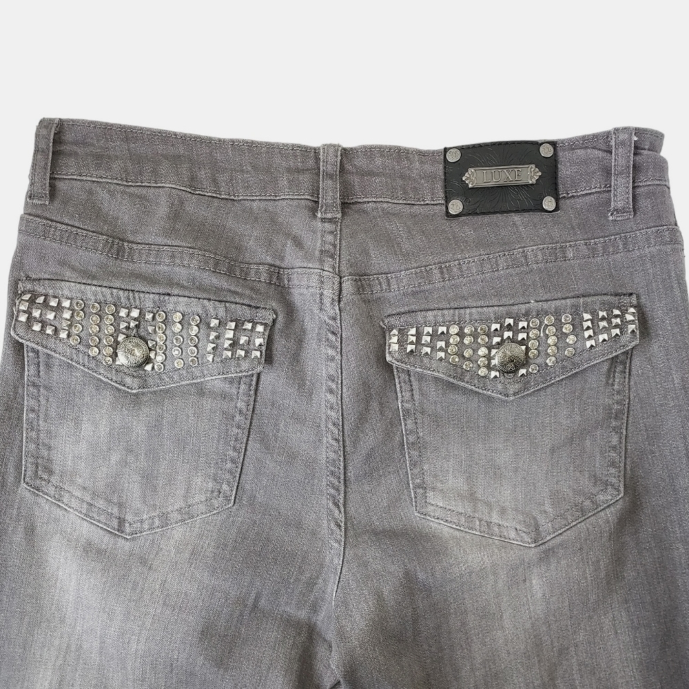 Tru Luxe Stud & Rhinestone Embellished Gray Straight Leg Jeans Size 8